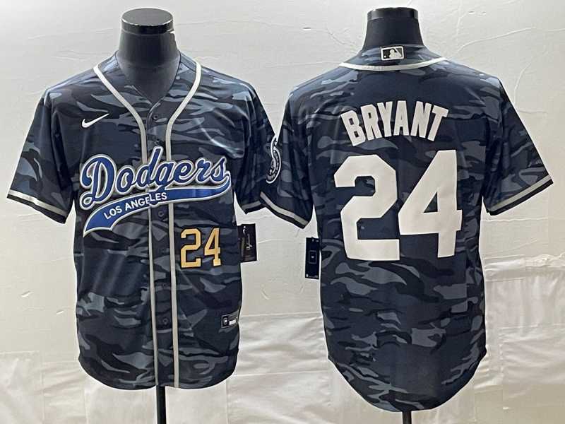 Men%27s Los Angeles Dodgers #24 Kobe Bryant Number Gray Camo Cool Base With Patch Stitched Baseball Jersey->los angeles dodgers->MLB Jersey